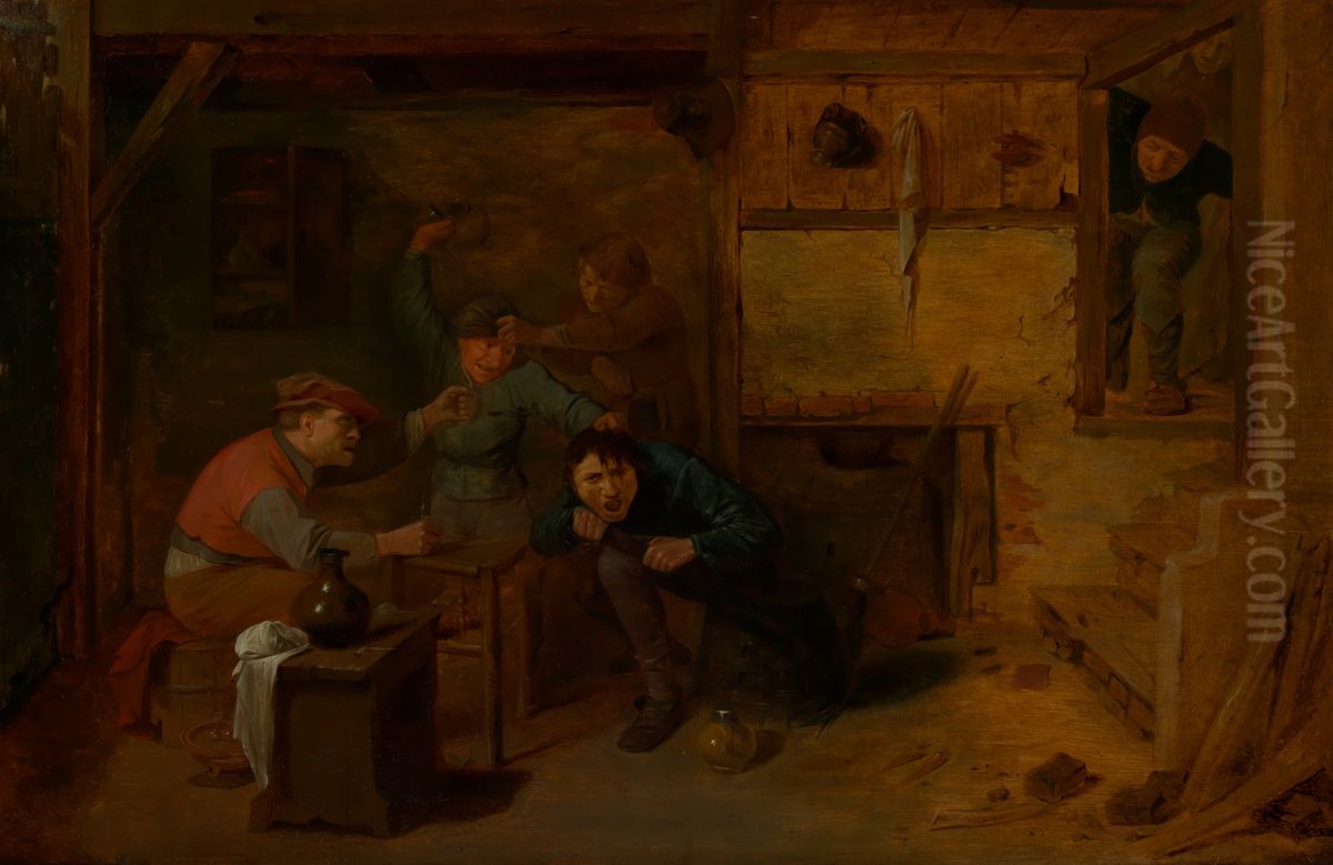Brawling Peasants Oil Painting by Adriaen Brouwer