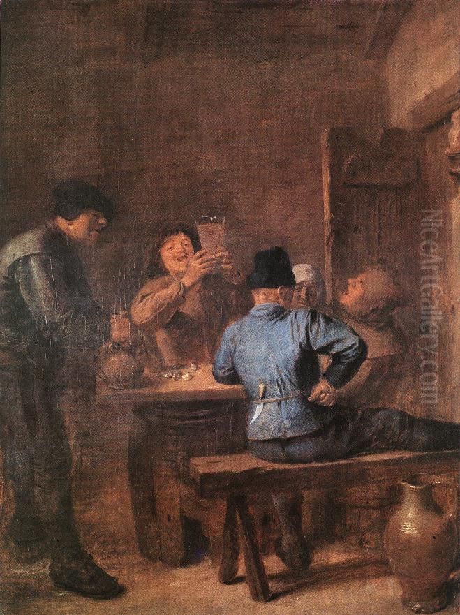 In the Tavern Oil Painting by Adriaen Brouwer