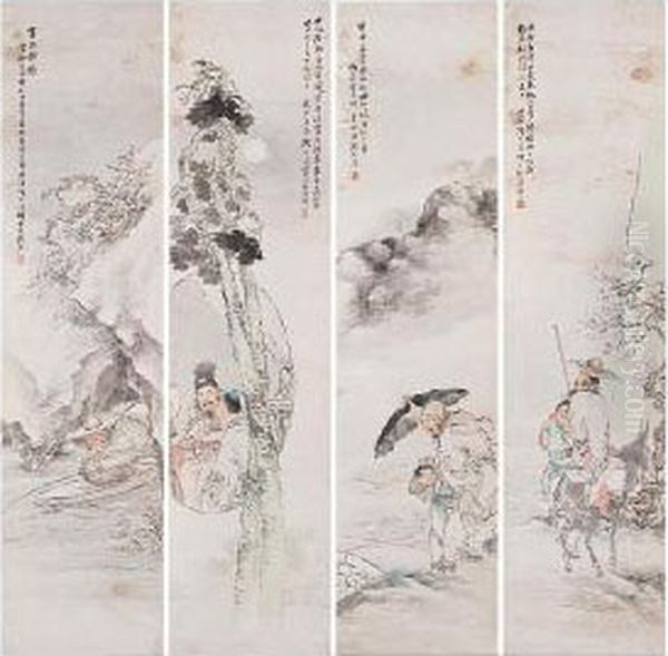 Figures In Four Seasons Oil Painting by Shen Xinhai
