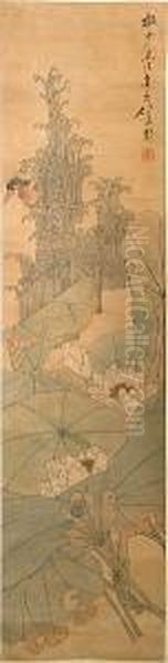 Hanging Scroll, Ink And Color On Paper; The Upper Right Bearing The Signature Fuchang Ren Xun Oil Painting by Ren Xun