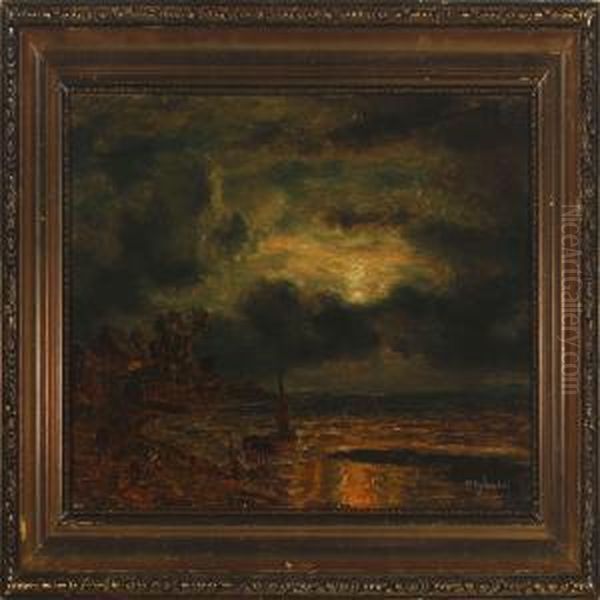 Coastal Scene At Moonlight Oil Painting by Wilhelm Ferdinand Xylander