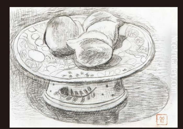 Peaches And Ko-kutani Oil Painting by Sotaro Yasui