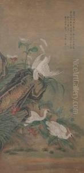 Flower And Bird Oil Painting by Zou Yigui