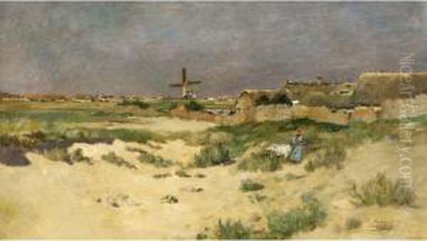 Landscape With A Peasant And Windmill Oil Painting by Edmond Charles Joseph Yon