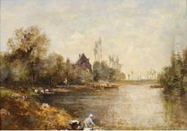  Lavandieres Au Bord :d'une Riviere  Oil Painting by Edmond Charles Joseph Yon