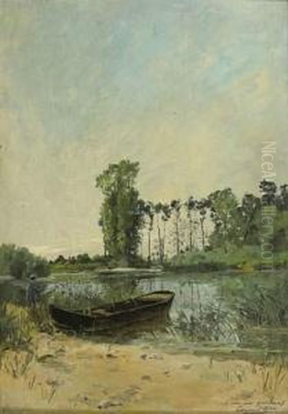 Pecheur A La Barque Oil Painting by Edmond Charles Joseph Yon