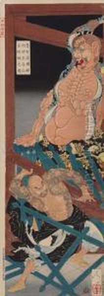 Rochishin Ransui Godaizan Kongojin O Uchikowasu No Zu Oil Painting by Tsukioka Yoshitoshi