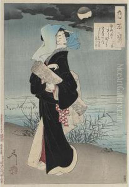 Street Walker By Moonlight Oil Painting by Tsukioka Yoshitoshi