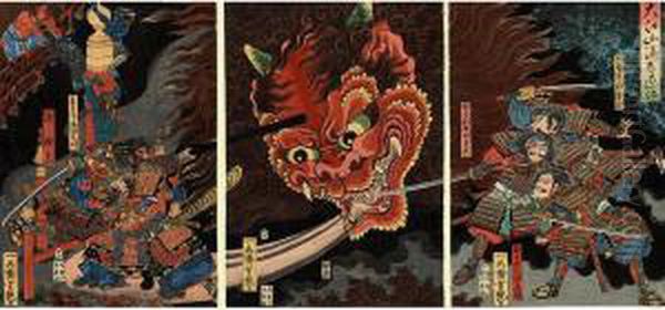 Ink Study Of A Demon Oil Painting by Utagawa Ichieisai Yoshitsuya