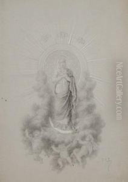 Virgen Con Angeles Oil Painting by Feliz Yuste