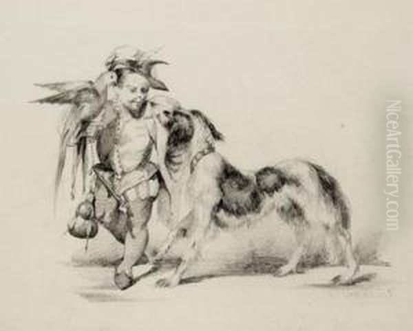 Enano Con Perro Y Papagayos Oil Painting by Eduardo Zamacois y Zabala