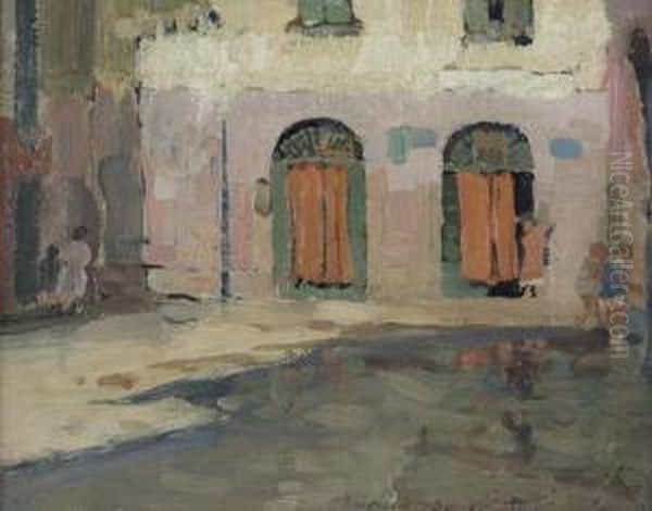 Una Piazza Di Varazze Oil Painting by Vittore Zanetti Zilla