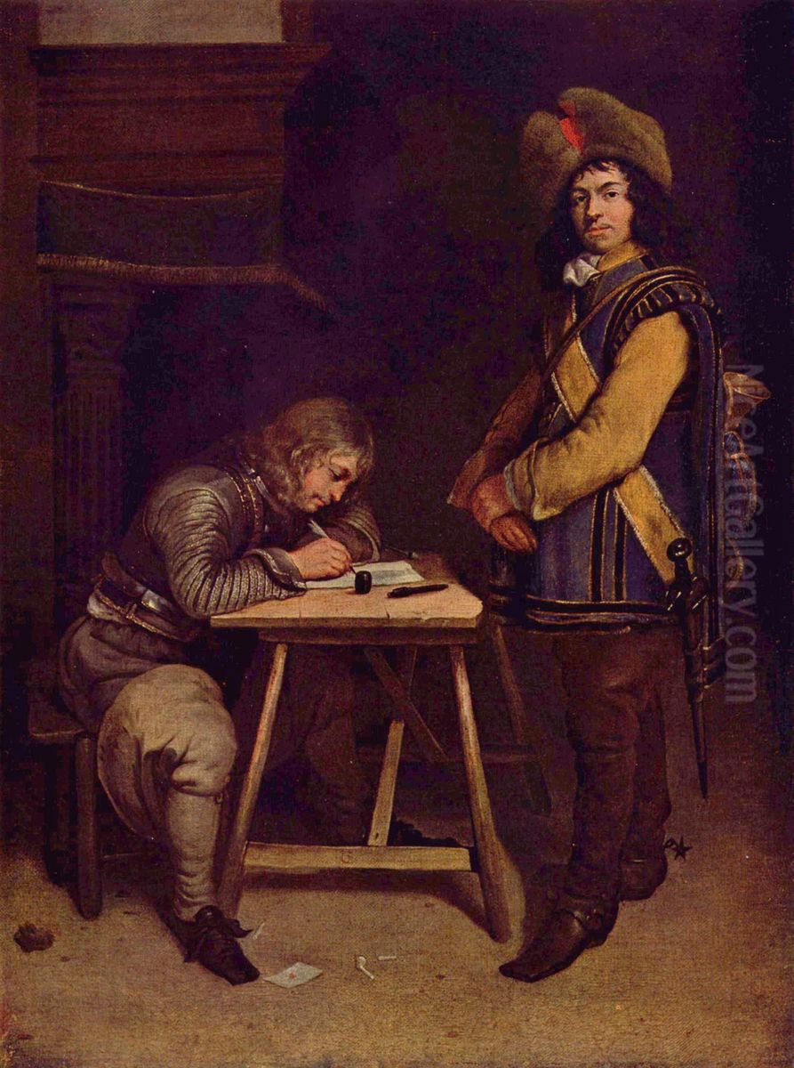 Officer Writing a Letter Oil Painting by Gerard Ter Borch