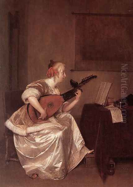 The Lute Player 1667-70 Oil Painting by Gerard Ter Borch