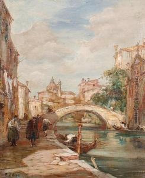 A Backwater, Venice Oil Painting by E. Zeno