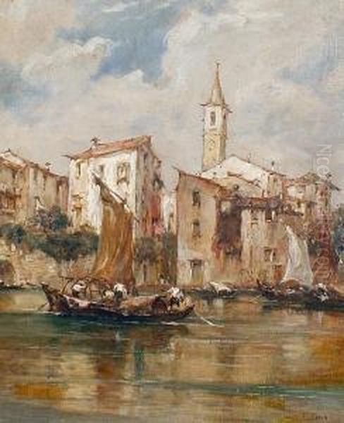 Sailing On A Backwater, Venice Oil Painting by E. Zeno