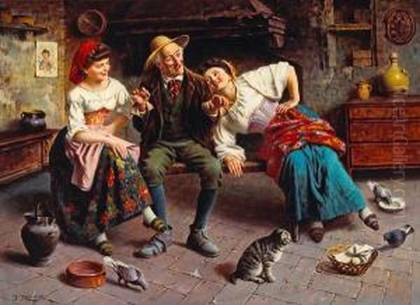 By The Hearth Oil Painting by Jules Zermati