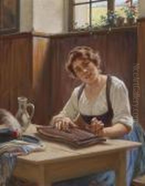 Zither Player From Aussee Oil Painting by Carl Zewy