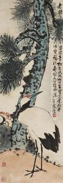 Crane And Pine Oil Painting by Wang Zhen