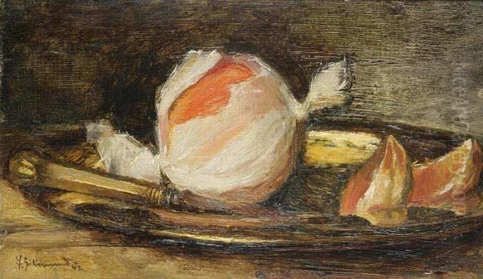A Still Life With An Orange Oil Painting by Frantisek Zikmund