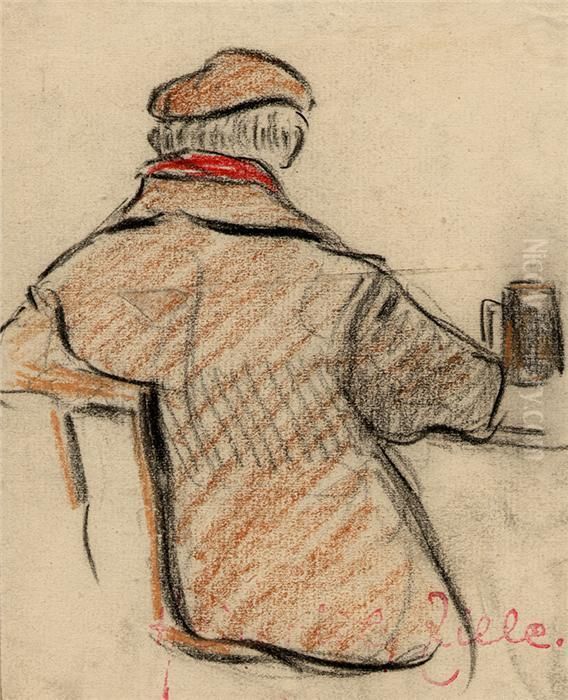 Mann Von Hinten Mit Bierglas Oil Painting by Heinrich Zille