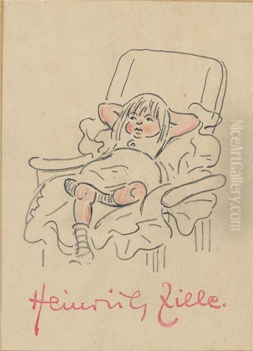 Ick Habe Mir Uberfressen Oil Painting by Heinrich Zille