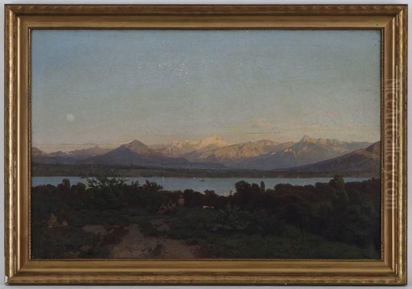 Paysage Lacustre Anime Oil Painting by Friedrich Zimmermann