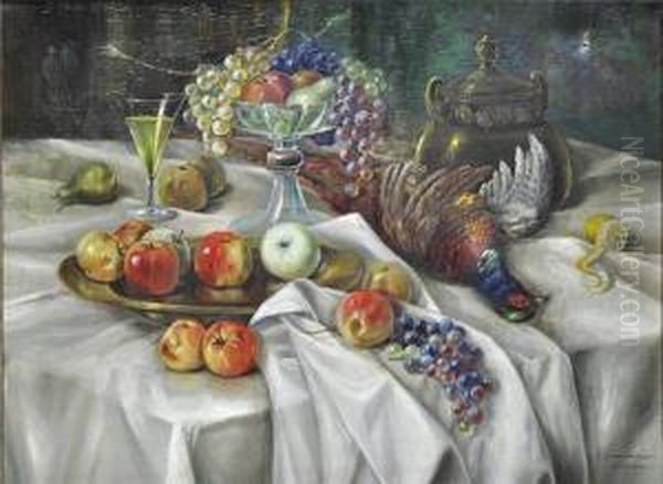 Stillleben Mitfasan Und Fruchten Oil Painting by Richard Zimmermann