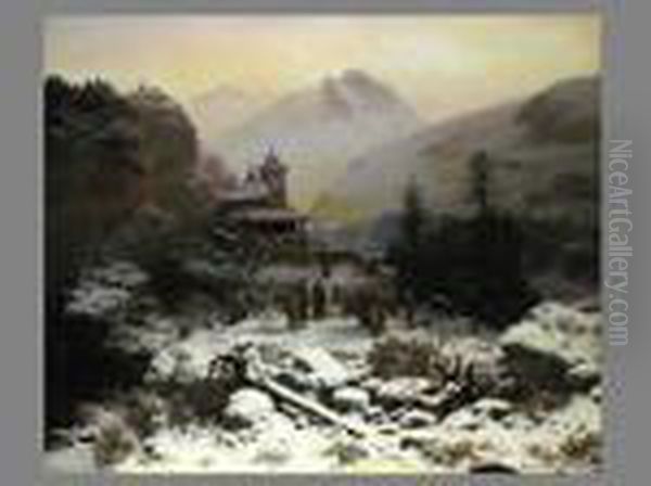 Der Kirchgang Im Winter Oil Painting by Richard Zimmermann