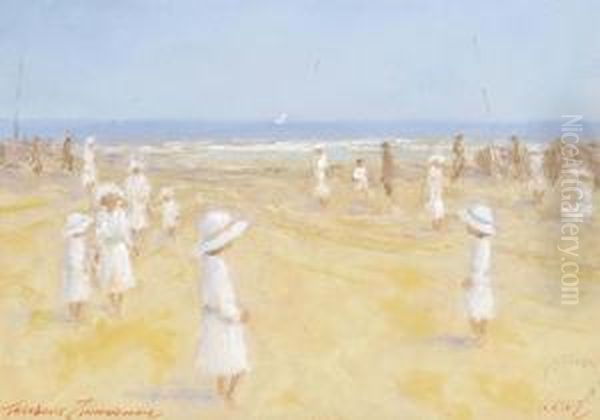 A Day On The Beach With The Family, Portelet Bay, Jersey Oil Painting by Theodor Franz Zimmermann