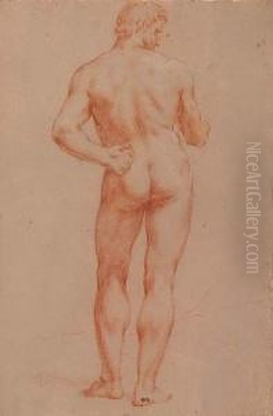 Standing Male Nude<</b&gt Oil Painting by Giacomo Zoboli