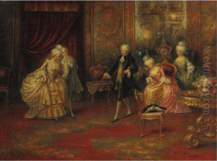 The Dance Lesson Oil Painting by A. Zoffoli