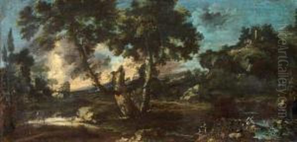 Paesaggio Fluviale Con Figure Oil Painting by Giuseppe Zola