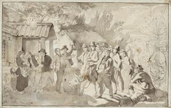 Distrait Auction In Smaland Oil Painting by Kilian Christoffer Zoll