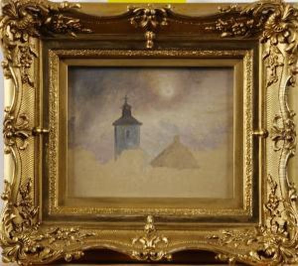 Studie Av Kyrktorn I Mansken Oil Painting by Kilian Christoffer Zoll