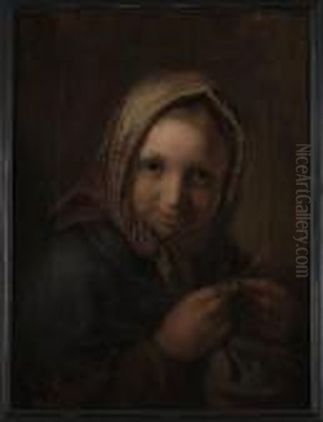 Flicka Som Stickar Oil Painting by Kilian Christoffer Zoll