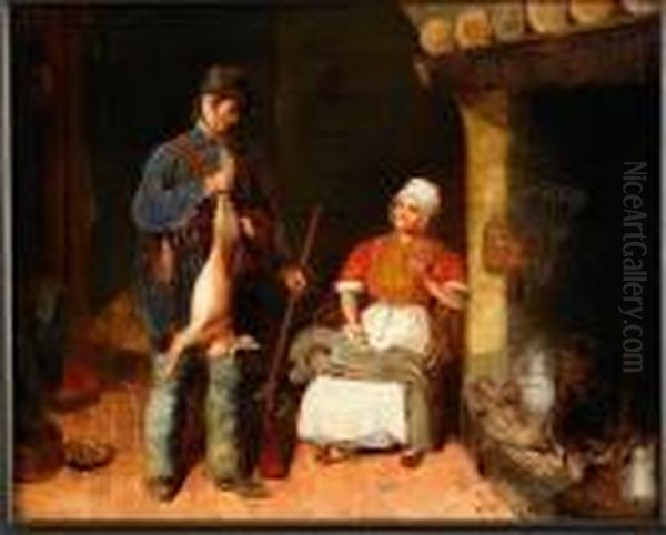 Koksinterior Med Handarbetande Kvinna Och Jagare Med Skjutenhare Oil Painting by Kilian Christoffer Zoll