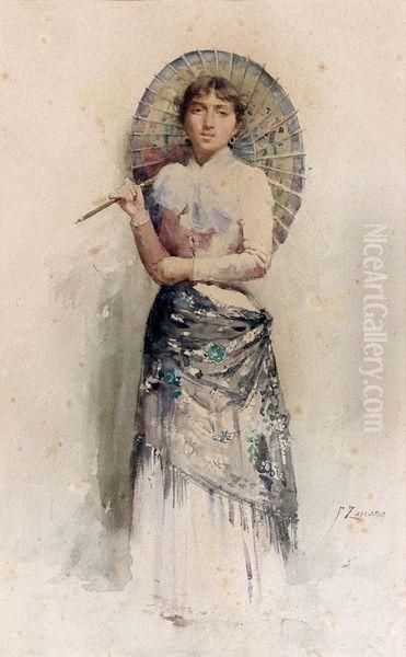 Jeune Fille A L'ombrelle Oil Painting by Fausto Zonaro