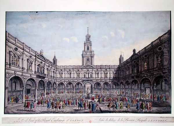 The Inside View of the Royal Exchange at London (2) c.1750 Oil Painting by Thomas Bowles