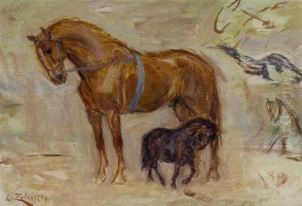 Deux Chevaux Oil Painting by Lorand Zubriczky