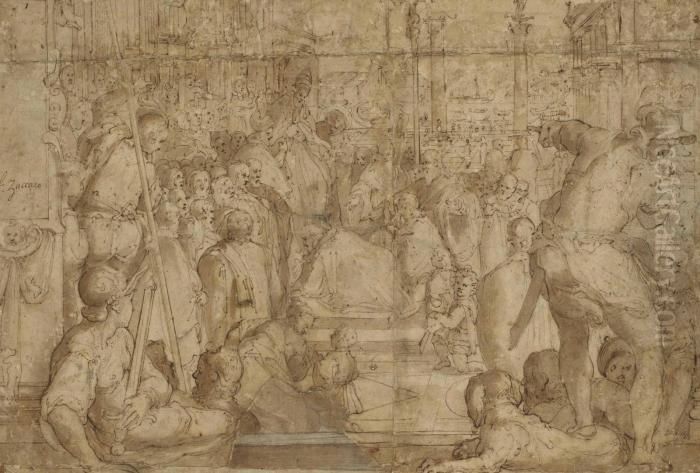 La Soumission De L'empereur Frederic Barberousse Au Pape Alexandre Iii Oil Painting by Federico Zuccaro