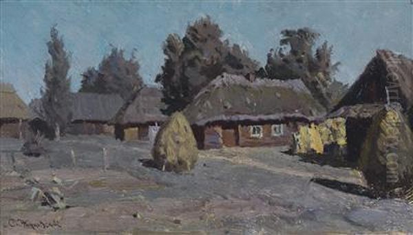 View Of A Village At Night Oil Painting by Stanislaw Zukowski