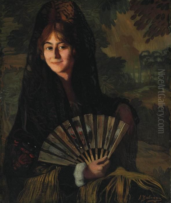 Dama Con Abanico Oil Painting by Ignacio Zuloaga Y Zabaleta