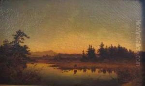 Landscape With Elk Oil Painting by Anton Georg Zwengauer