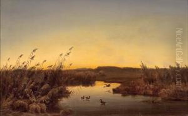 Abendstimmung Am Seeufer Oil Painting by Anton Georg Zwengauer