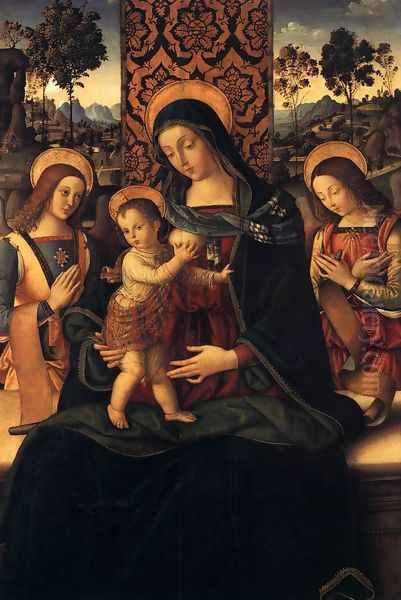 The Virgin and Child with Two Angels 1475-80 Oil Painting by Bernardino di Betto (Pinturicchio)