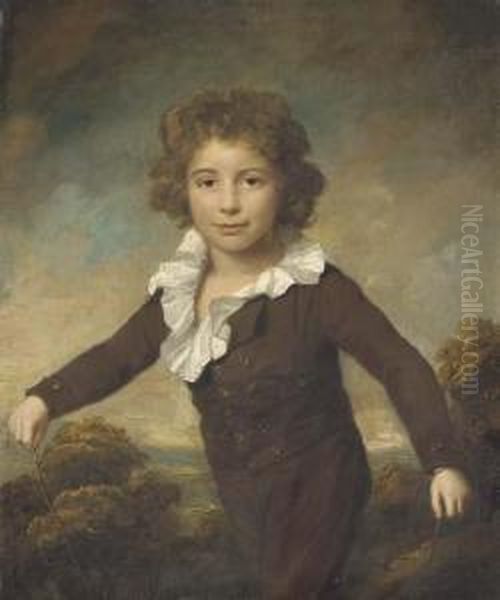 Portrait Of A Young Boy, 
Three-quarter Length, In A Brown Coat Andbreeches, Holding A Skipping 
Rope, In A Wooded Landscape Oil Painting by Lemuel-Francis Abbott