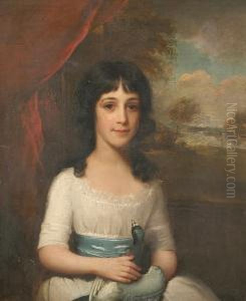 A Portrait Of A Young Girl Holding A Pigeon Oil Painting by Lemuel-Francis Abbott