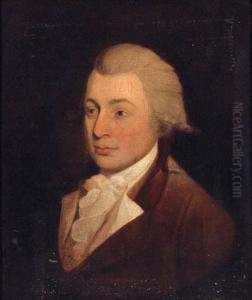 Portrait Of A Gentleman, Quarter-length, In A Brown Coat And Whitestock Oil Painting by Lemuel-Francis Abbott