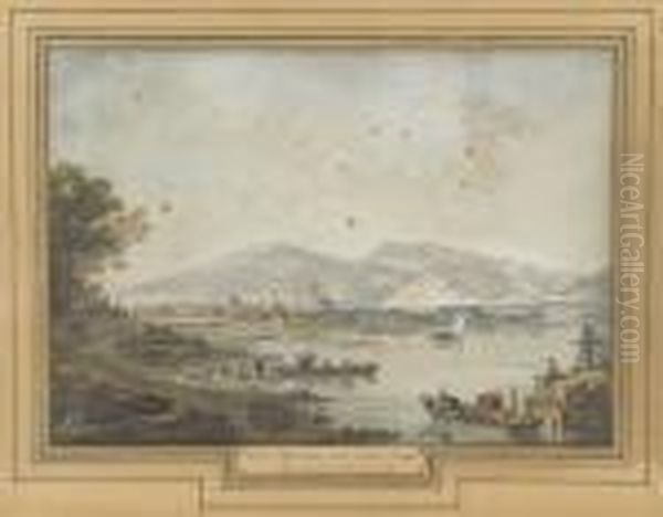Vue D'yverdon, Prise Depuis Clindi Oil Painting by Johann Ludwig Aberli